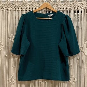 H&M Teal Blouse with Puff Sleeves